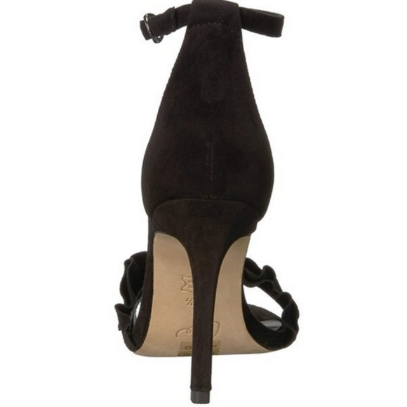 JOIE Black Ruffle Suede Heel Dress Sandals
